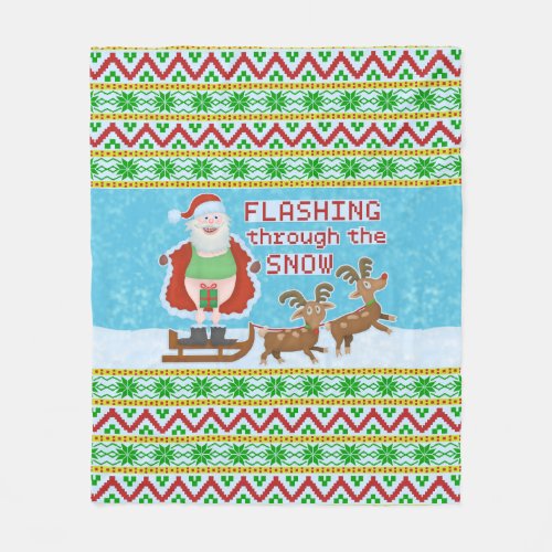 Funny Christmas  Santa Claus Flashing Thru Snow Fleece Blanket