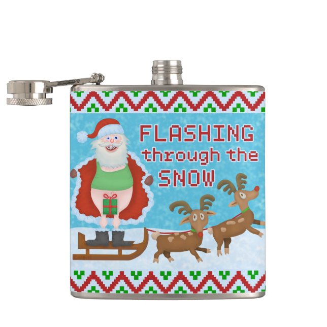 Funny Christmas | Santa Claus Flashing Thru Snow Hip Flask (Opened)