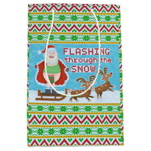 Funny Christmas   Santa Claus Flashing Thru Snow Medium Gift Bag