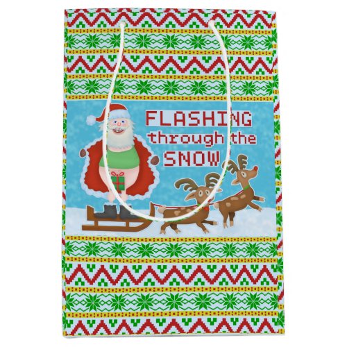 Funny Christmas  Santa Claus Flashing Thru Snow Medium Gift Bag