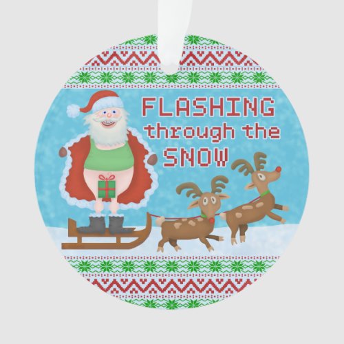 Funny Christmas  Santa Claus Flashing Thru Snow Ornament