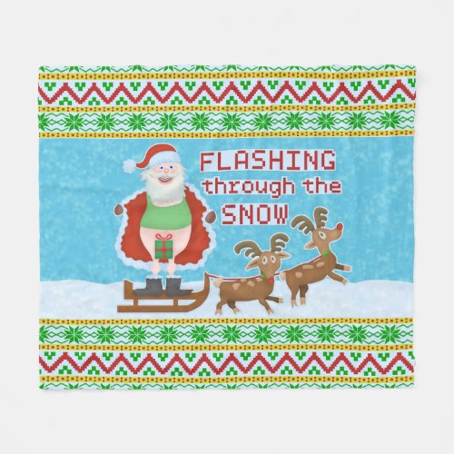 Funny Christmas Santa Claus Flashing Thru Snow V2 Fleece Blanket