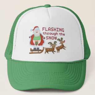 Funny Christmas Santa Claus Flashing Thru the Snow Trucker Hat