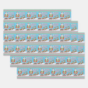 Funny Christmas Santa Claus Flashing Thru the Snow Wrapping Paper Sheets