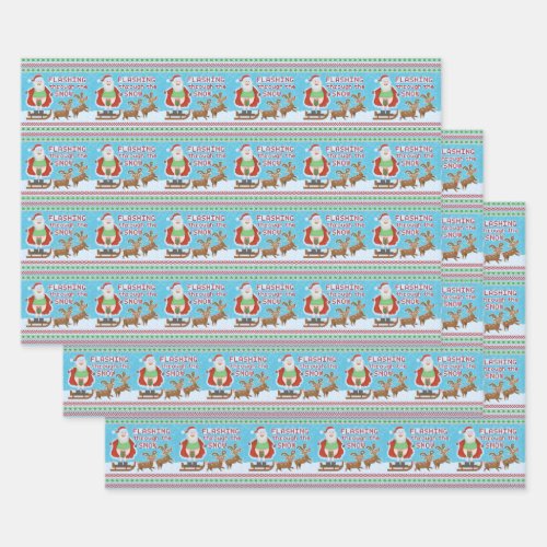 Funny Christmas Santa Claus Flashing Thru the Snow Wrapping Paper Sheets