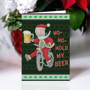Funny Christmas Santa Claus Hold My Beer Humor Card