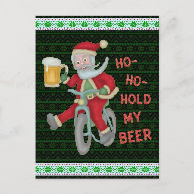 Funny Christmas Santa Claus Hold My Beer Humor Postcard (Front)
