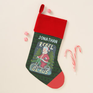 Funny Christmas Santa Claus Humor Motorcycle Rebel Christmas Stocking