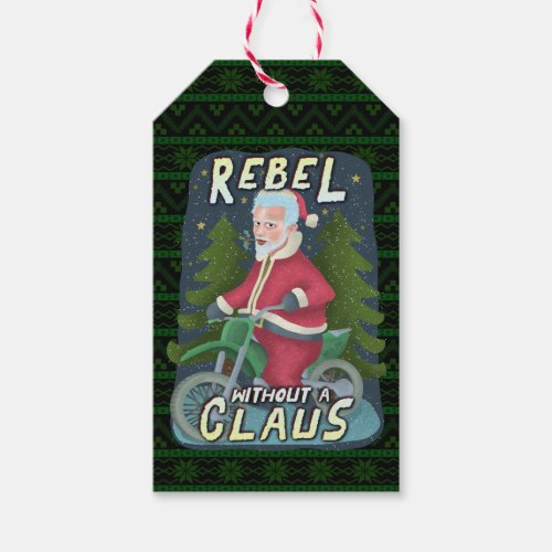 Funny Christmas Santa Claus Humor Motorcycle Rebel Gift Tags