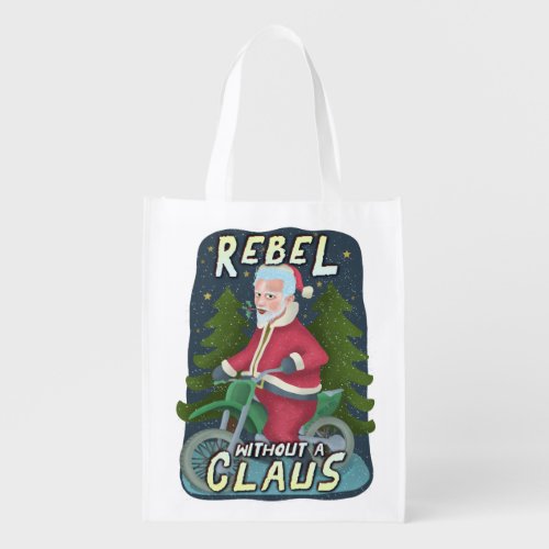 Funny Christmas Santa Claus Humor Motorcycle Rebel Grocery Bag