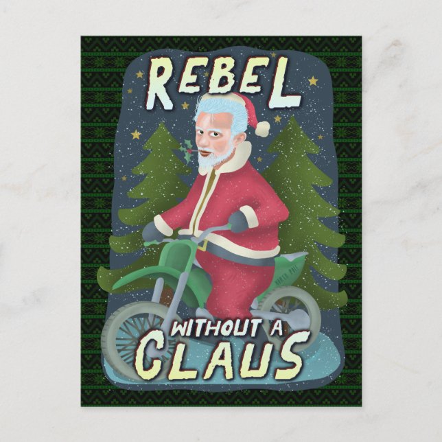 Funny Christmas Santa Claus Humor Motorcycle Rebel Holiday Postcard (Front)