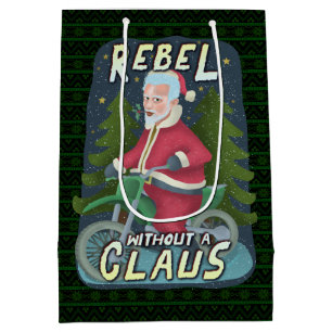 Funny Christmas Santa Claus Humor Motorcycle Rebel Medium Gift Bag