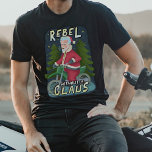 Funny Christmas Santa Claus Humor Motorcycle Rebel T-Shirt<br><div class="desc">Santa Claus just doesn't care about delivering toys and employing elves and being all jolly anymore. He's turned rebel. He rides around on a motorcycle now, a sprig of mistletoe in his teeth. He is... a Rebel Without a Claus. This funny, silly t-shirt is perfect for Christmas. Choose your own...</div>