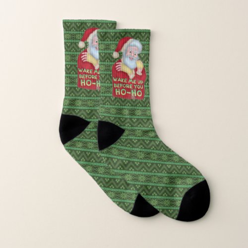 Funny Christmas Santa Claus Humor Wake Me Up Large Socks