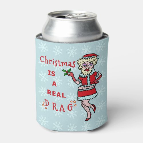 Funny Christmas Santa Claus in Drag Bah Humbug Can Cooler