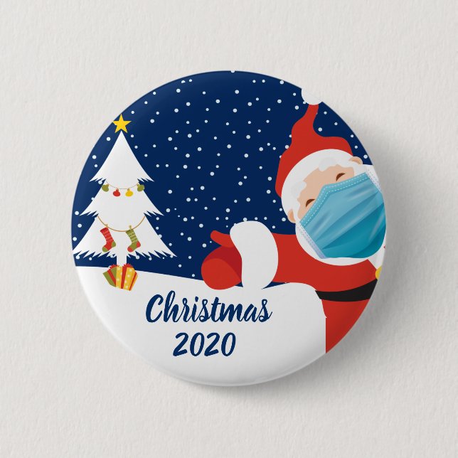 Funny Christmas Santa Claus in Face Mask Button (Front)