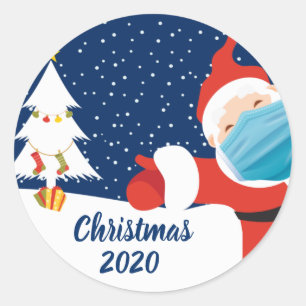 Funny Christmas Santa Claus in Face Mask Classic Round Sticker