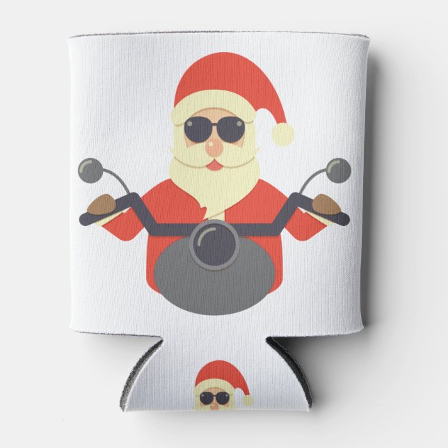 Funny Christmas Santa Claus Motorbike Biker Harley Can Cooler (Front)