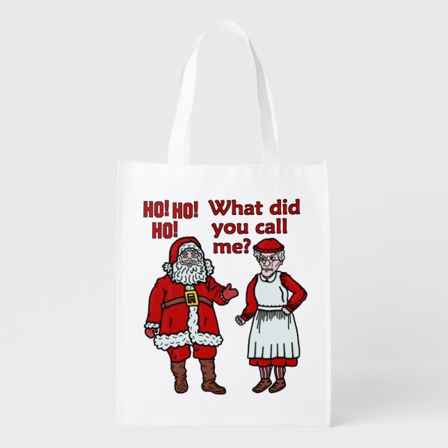 Funny Christmas Santa Claus & Mrs Holiday Joke Grocery Bag (Front)
