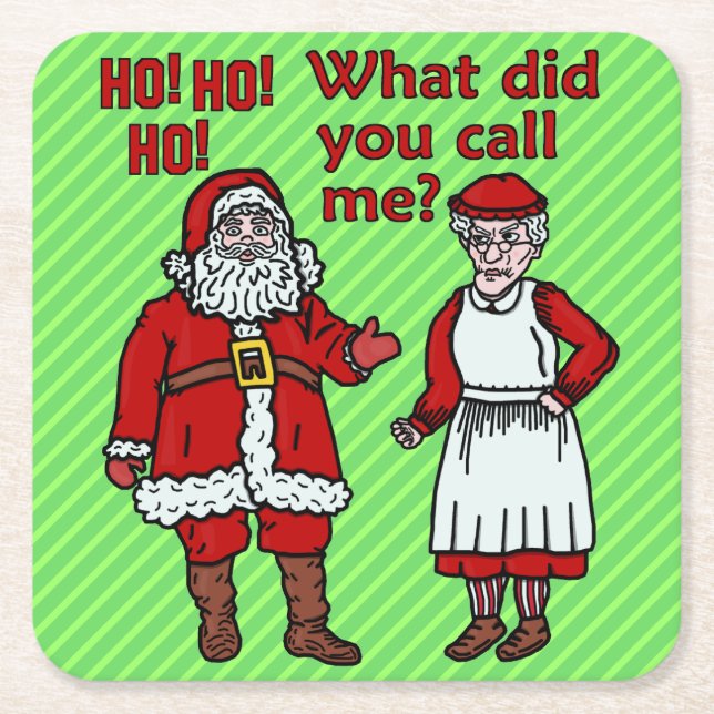 Funny Christmas Santa Claus & Mrs Holiday Party Square Paper Coaster (Front)