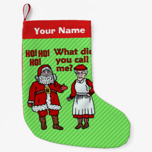 Funny Christmas Santa Claus & Mrs Joke Custom Name Small Christmas Stocking