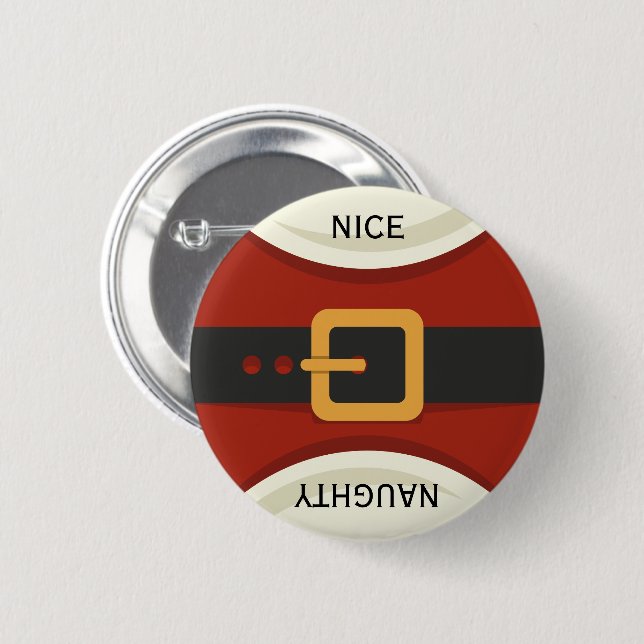 Funny Christmas Santa Claus Naughty & Nice Holiday Pinback Button (Front & Back)