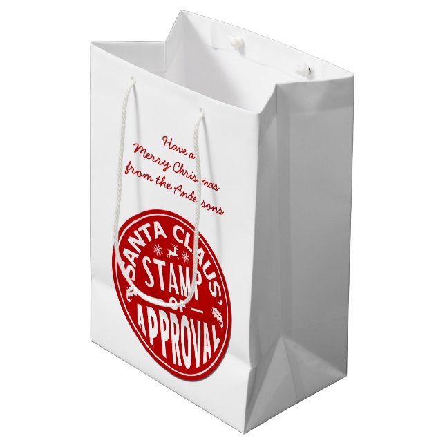 Funny Christmas Santa Claus Stamp Custom Party Medium Gift Bag (Front Angled)