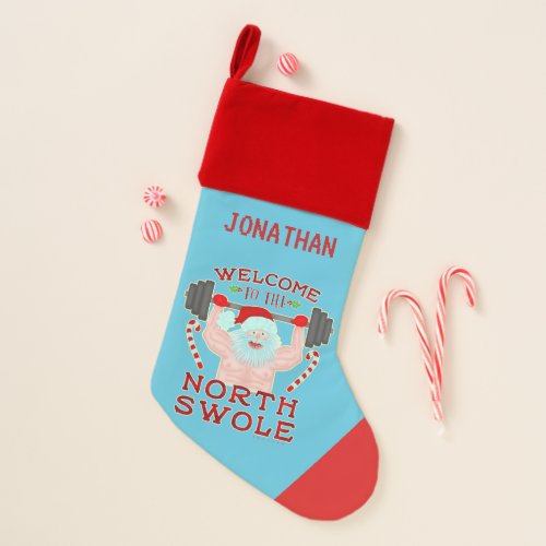 Funny Christmas Santa Claus Swole Weightlifter Christmas Stocking