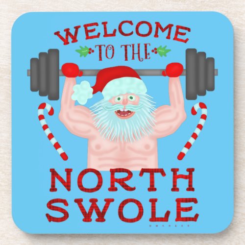Funny Christmas Santa Claus Swole Weightlifter Coaster