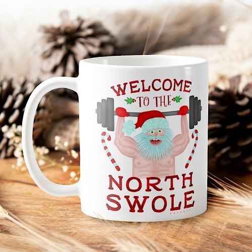 Funny Christmas Santa Claus Swole Weightlifter Coffee Mug