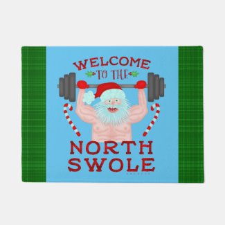 Santa Claus Swole Weightlifter Funny Christmas Door Mat
