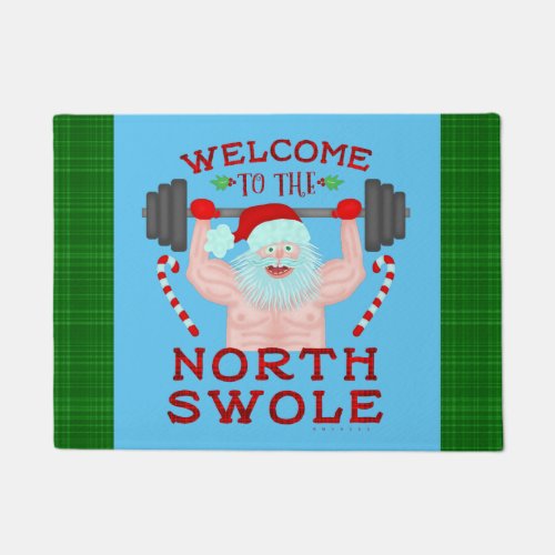 Funny Christmas Santa Claus Swole Weightlifter Doormat