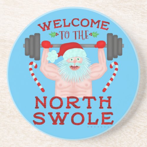 Funny Christmas Santa Claus Swole Weightlifter Drink Coaster