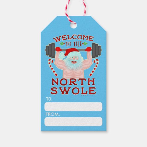 Funny Christmas Santa Claus Swole Weightlifter Gift Tags