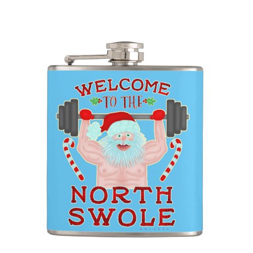 Funny Christmas Santa Claus Swole Weightlifter Hip Flask