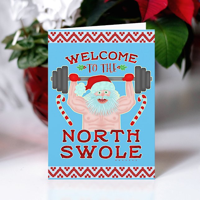 Funny Christmas Santa Claus Swole Weightlifter Holiday Card (Creator Uploaded)