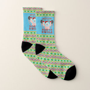 Funny Christmas Santa Claus Swole Weightlifter Lg Socks