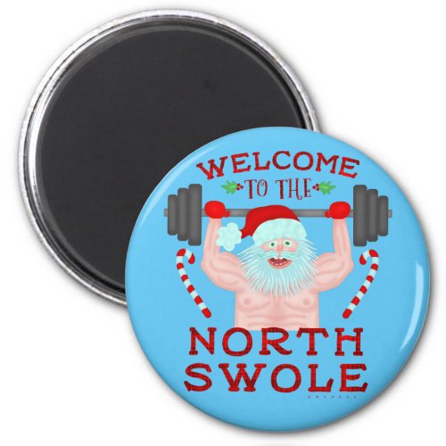Funny Christmas Santa Claus Swole Weightlifter Magnet