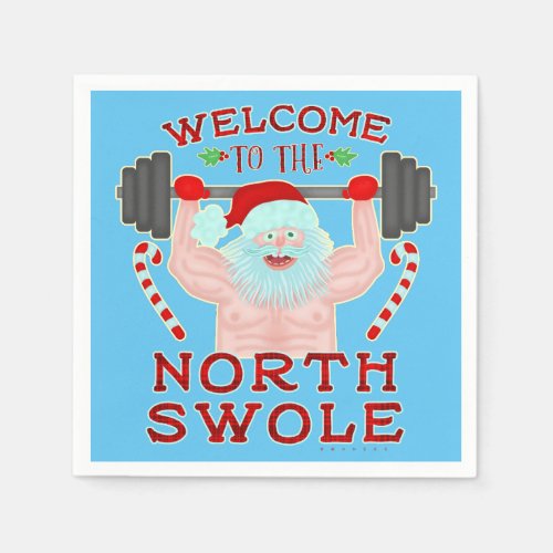 Funny Christmas Santa Claus Swole Weightlifter Paper Napkins