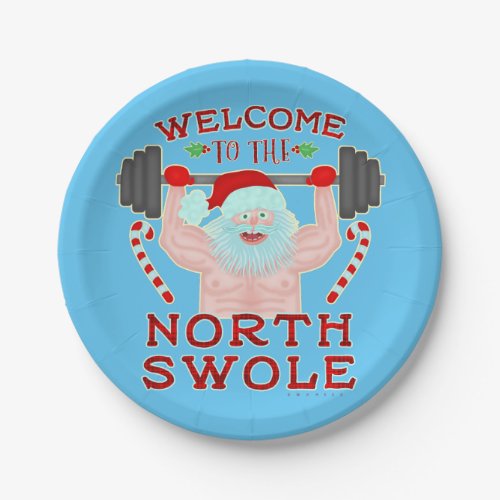 Funny Christmas Santa Claus Swole Weightlifter Paper Plates