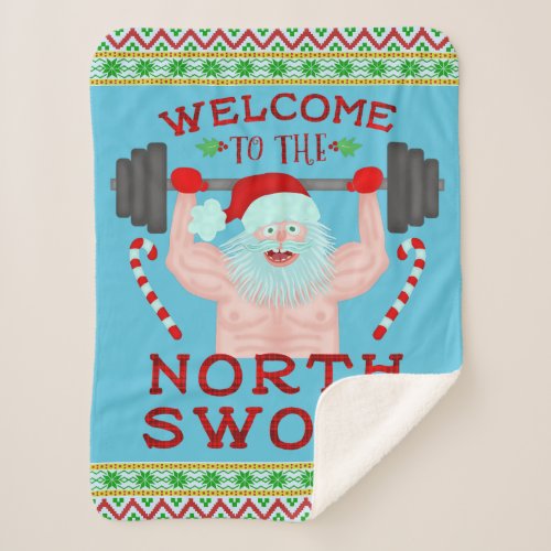 Funny Christmas Santa Claus Swole Weightlifter Sherpa Blanket