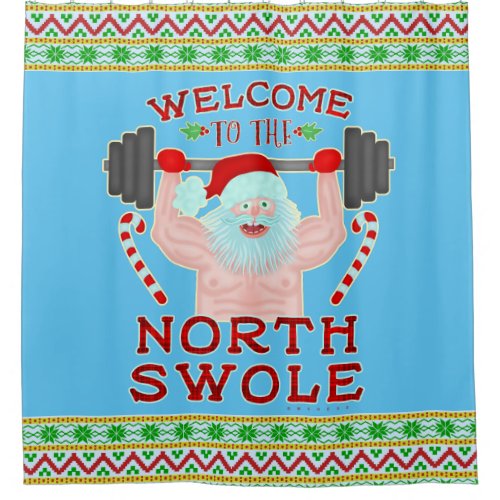 Funny Christmas Santa Claus Swole Weightlifter Shower Curtain