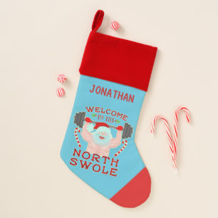 Funny Christmas Santa Claus Swole Weightlifter Stocking