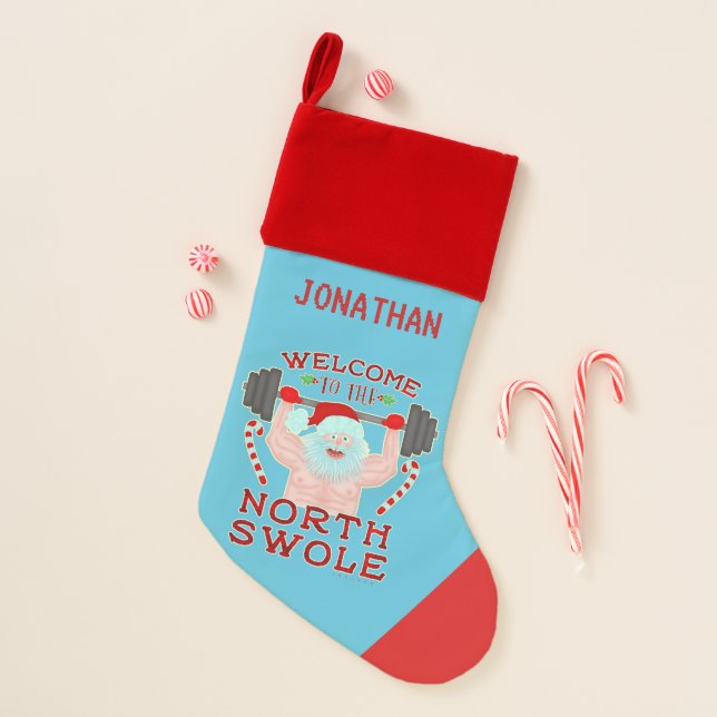 Funny Christmas Santa Claus Swole Weightlifter Stocking (Front)