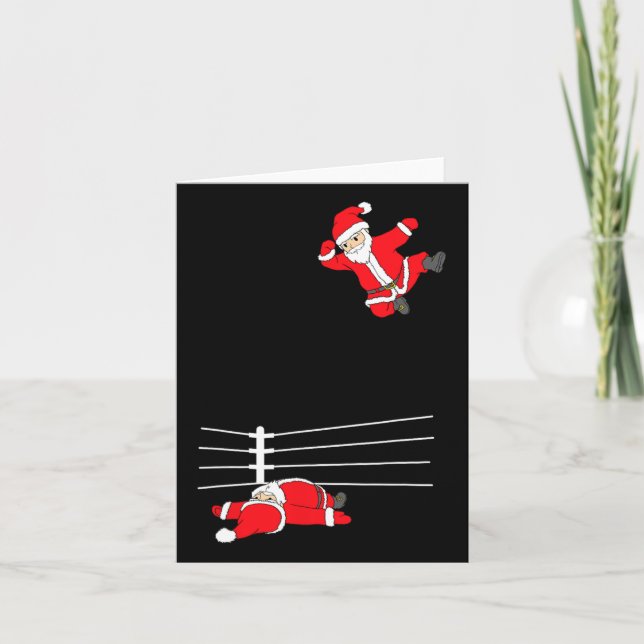 Funny Christmas Santa Claus Wrestling Xmas  Card (Front)