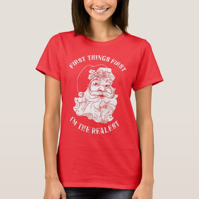 Funny Christmas Santa Clause Red Holiday Festive T-Shirt (Front)