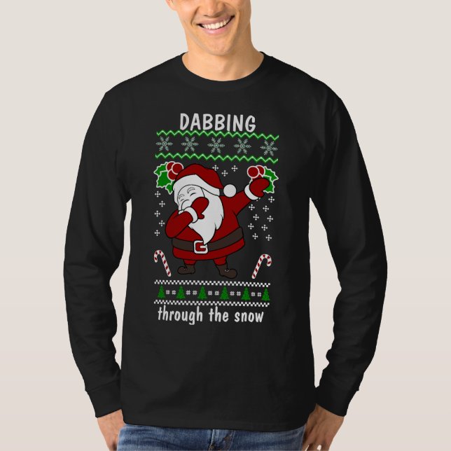 Funny Christmas Santa Dabbing Through The Snow T-Shirt (Front)