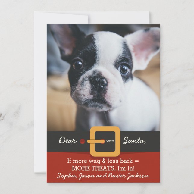 Funny Christmas Santa Dog More Wag Less Bark Photo Holiday Card (Front)