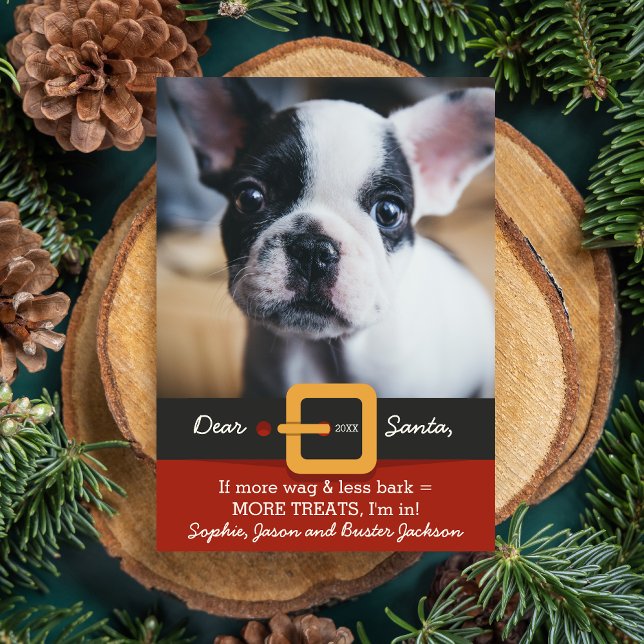Funny Christmas Santa Dog More Wag Less Bark Photo Holiday Card (Creator Uploaded)
