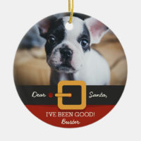 Funny Christmas Santa Dog Photo and Name Custom Ceramic Ornament